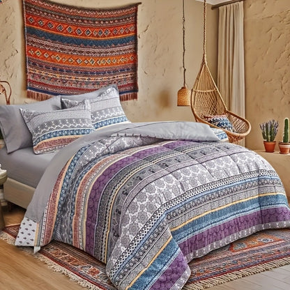 Bohemian Floral Quilt Comforter Set – Soft Microfiber Lightweight Bedding for All Seasons, Twin Queen King – Rose Red, Scarlet & Dark Pink