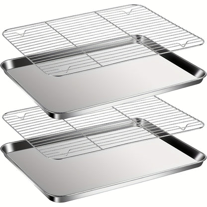 Baking Sheet and Rack Set Stainless Steel Half Sheet Pan with Cooling Rack Heavy Duty Rust Free Dishwasher Safe for Cookie Baking Roasting Grilling 2 3 4 Pan Options