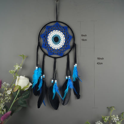 Dream Catcher Wall Decor Evil Eye - Boho Hanging Pendant for Home Protection, Blessing & Good Luck, Handmade Dreamcatcher with Evil Eye Charm