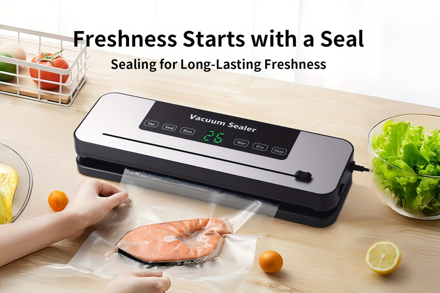 Vacuum Sealer Machine 6-in-1 Automatic Food Sealer 65Kpa Powerful Suction with Bags Cutter & Hose – Sous Vide Compatible Food Storage Vacuum Sealer for Dry & Moist Foods