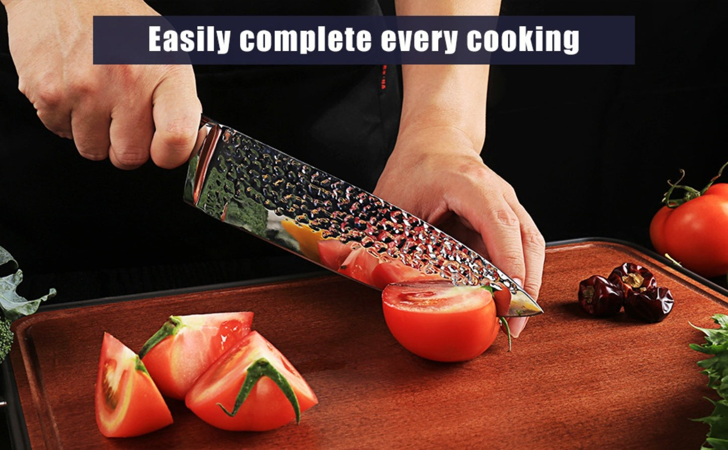 Kitchen Knife Set 15 Piece – Chef Knife Block Set with Self-Sharpening Wooden Block, Steak Knives & Hammered Stainless Steel Blades, Perfect Gift for Home Cooks & Men