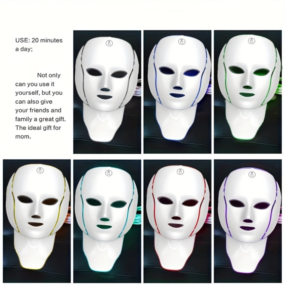 LED Light Therapy Facial Mask 7-Color USB Rechargeable – Face Neck Anti-Aging Acne Rejuvenation Skincare Device, Beauty Instrument Gift for Women, Valentine's Day Mother's Day Birthday