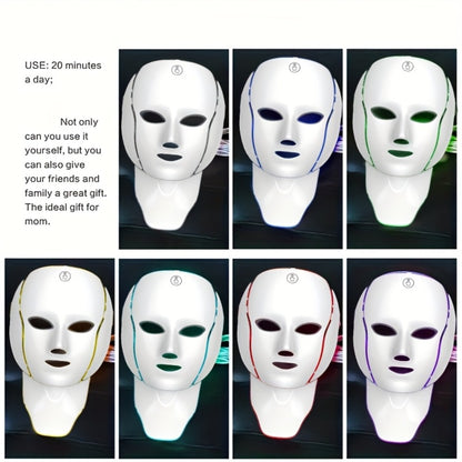 LED Light Therapy Facial Mask 7-Color USB Rechargeable – Face Neck Anti-Aging Acne Rejuvenation Skincare Device, Beauty Instrument Gift for Women, Valentine's Day Mother's Day Birthday