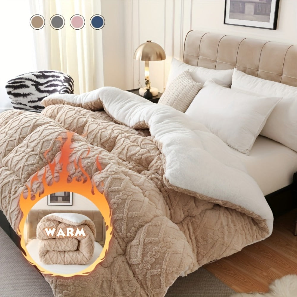 Sherpa Comforter Double-Sided Plush Taffeta, Extra Thick 500GSM Warm Fluffy Comforter for Autumn & Winter – Soft Cozy Bedding for Twin XL, Full, Queen, King (Grey/Pink/Beige/Blue)