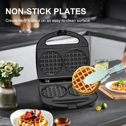 Mini Waffle Maker Machine Makes 8 Bite-Sized 2-Inch Waffles, Dual Non-Stick Aluminum Plates, Cool-Touch Handle, Compact Space-Saving Design for Family Breakfast, Snacks & Desserts