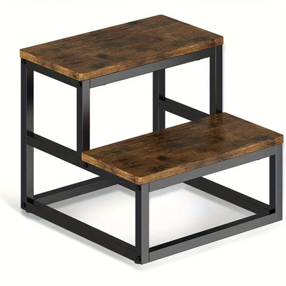 2-Step Wooden Step Stool Heavy Duty for Adults – Solid Wood Two Tier Stepping Stool, Multifunctional Bedside Step Ladder, Portable Non-Slip Foot Stool for Bathroom, Bedroom, Kitchen, Office – Easy to Carry, Durable Build