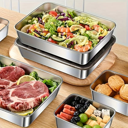Stainless Steel Food Storage Containers with Lids 5pcs Set Durable Baking Trays Reusable Meal Prep Containers for Picnic Refrigerator Organization Kitchen Essentials Flip Top Closure Easy to Clean