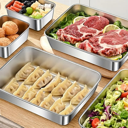 Stainless Steel Food Storage Containers 5 Pack with Lids Reusable Baking Trays for Meal Prep Picnic Refrigerator Organization Kitchen