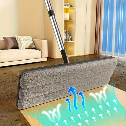 Flat Floor Mop and Bucket Set with Self-Cleaning System – Manual Squeeze Mop for Home, Office, Living Room, Bathroom & Kitchen – ABS, Multisurface, No Electricity Needed (White & Black)