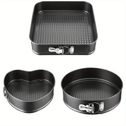 Springform Pan Set of 3 Nonstick Carbon Steel Cake Pan with Removable Bottom Round and Heart Shaped Easy Release Baking Pans for Cheesecake Layer Cake
