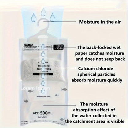 Moisture Absorber Bags 20 Pack Hanging Dehumidifier Bags 90-Day Power-Free Reusable Damp Absorber with Hooks for Wardrobe Bedroom Bathroom Closet