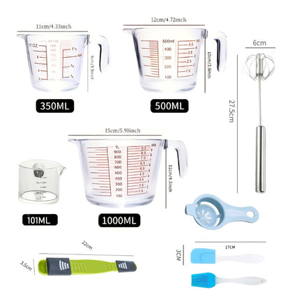 Tempered Glass Measuring Cup Set with Coffee Cups, Borosilicate Glass Liquid Measuring Cups for Kitchen Baking Cooking, Dishwasher Safe, 4PCs or 9PCs