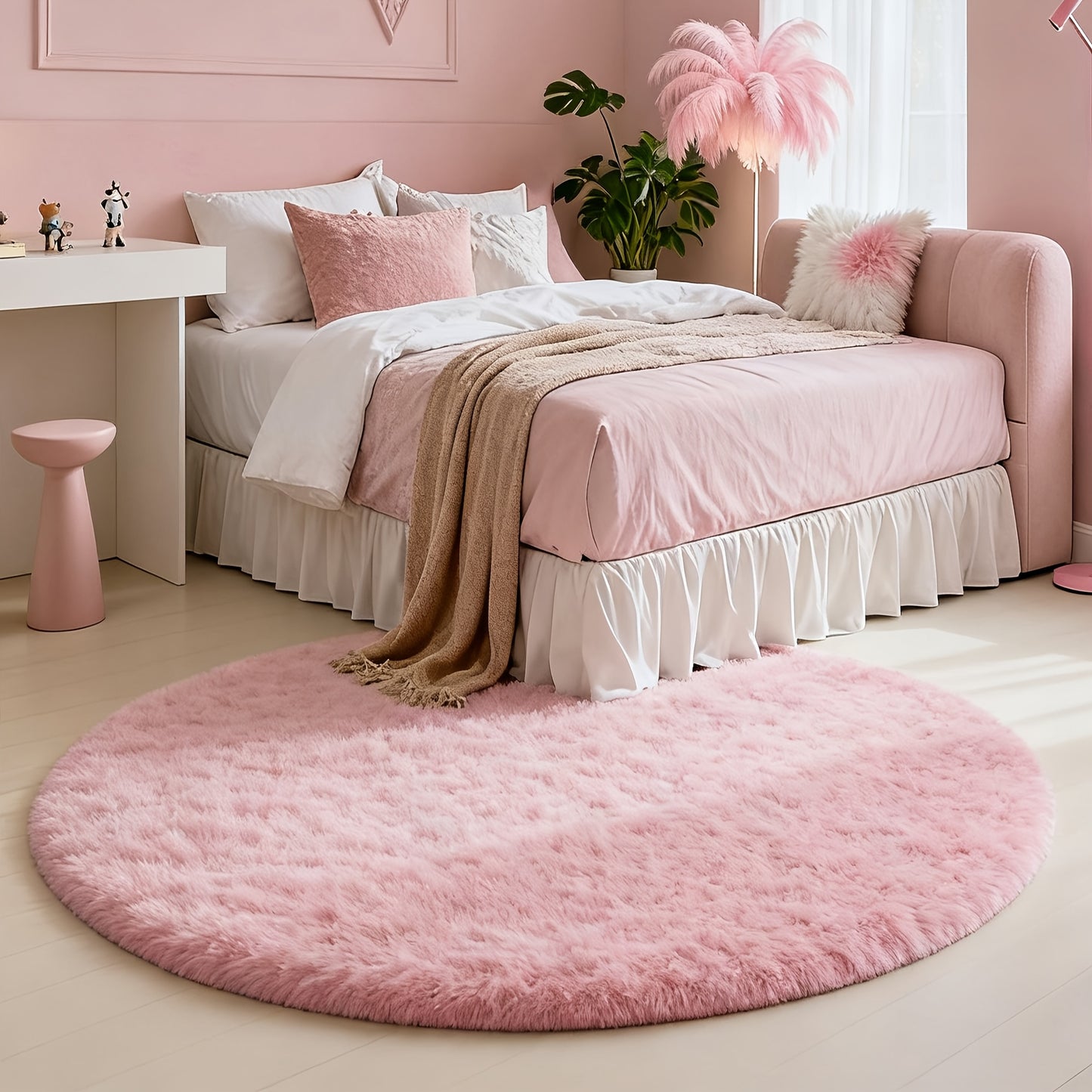 Round Area Rug Soft Shaggy Plush Circle Rug Non-Slip Indoor Floor Mat for Living Room Bedroom Dorm Tie Dye Rainbow Multi-Color Multi-Size