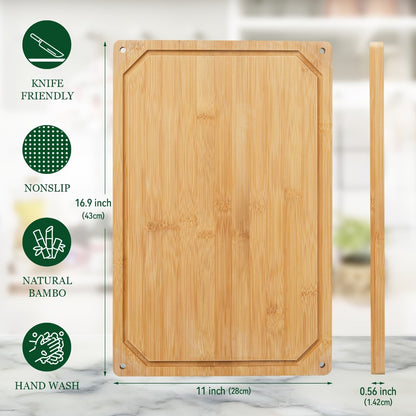 Cutting Board with Juice Groove – Non-Slip Chopping Board & Cheese Platter for Meat, Cheese, Bread, Vegetables & Fruits, XL & Bamboo Options, Kitchen Gadget Gift for Home, Dorm & Holiday Gatherings