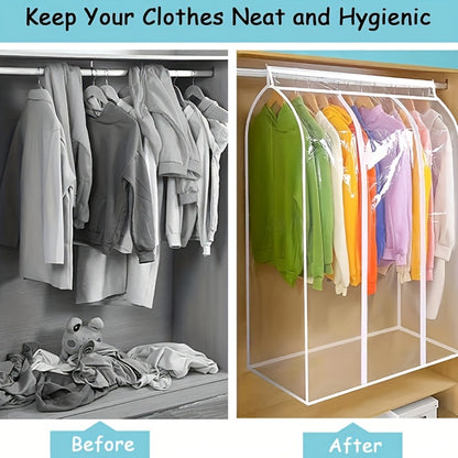 Garment Bag Transparent Hanging Clothes Dust Cover with Zipper, Thickened Waterproof & Washable Storage Bag for Coats, Dresses & Suits — Clear Closet Organizer, Multiple Sizes