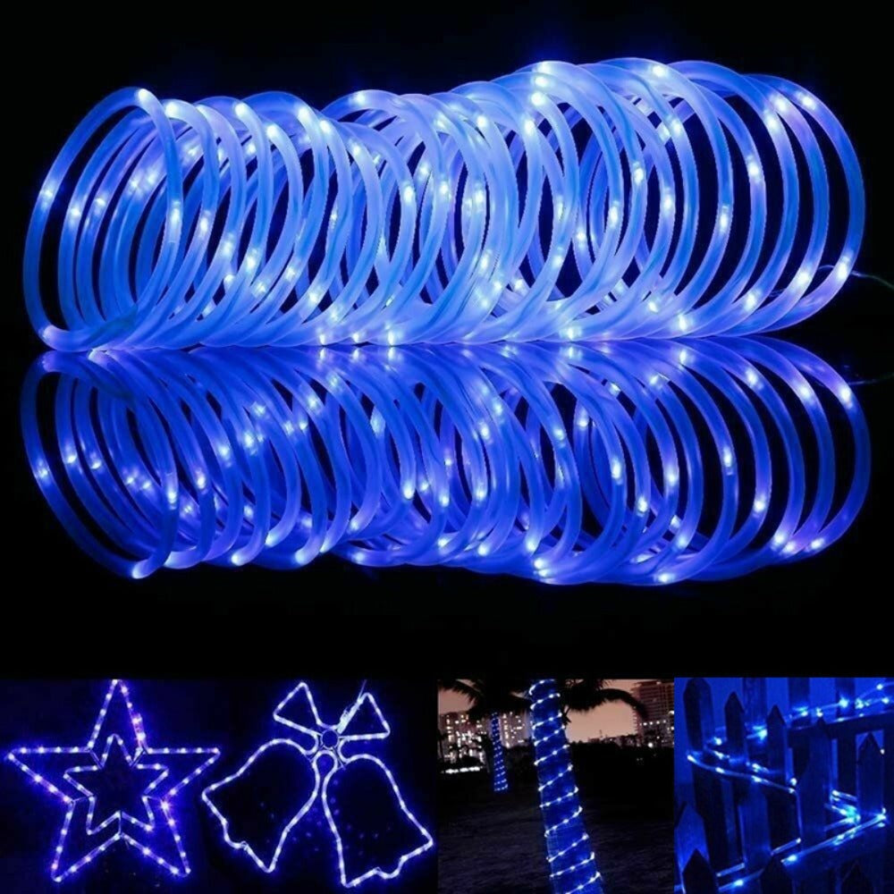 Outdoor Solar LED String Lights Waterproof – Flexible Fairy Lights 23FT to 105FT for Pool, Fountain, Garden, Patio & Wedding Decor – Neon Blue, White, RGB & Amber Colors