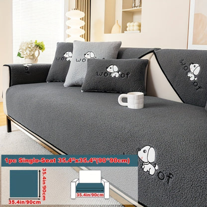 Sherpa Plush Sofa Cover Non-Slip | Thick Fleece Couch Protector, Pet Friendly Furniture Shield, 1 to 4 Seat, Armrest Backrest Pillowcase, Deep Gray Light Gray Coffee Off White