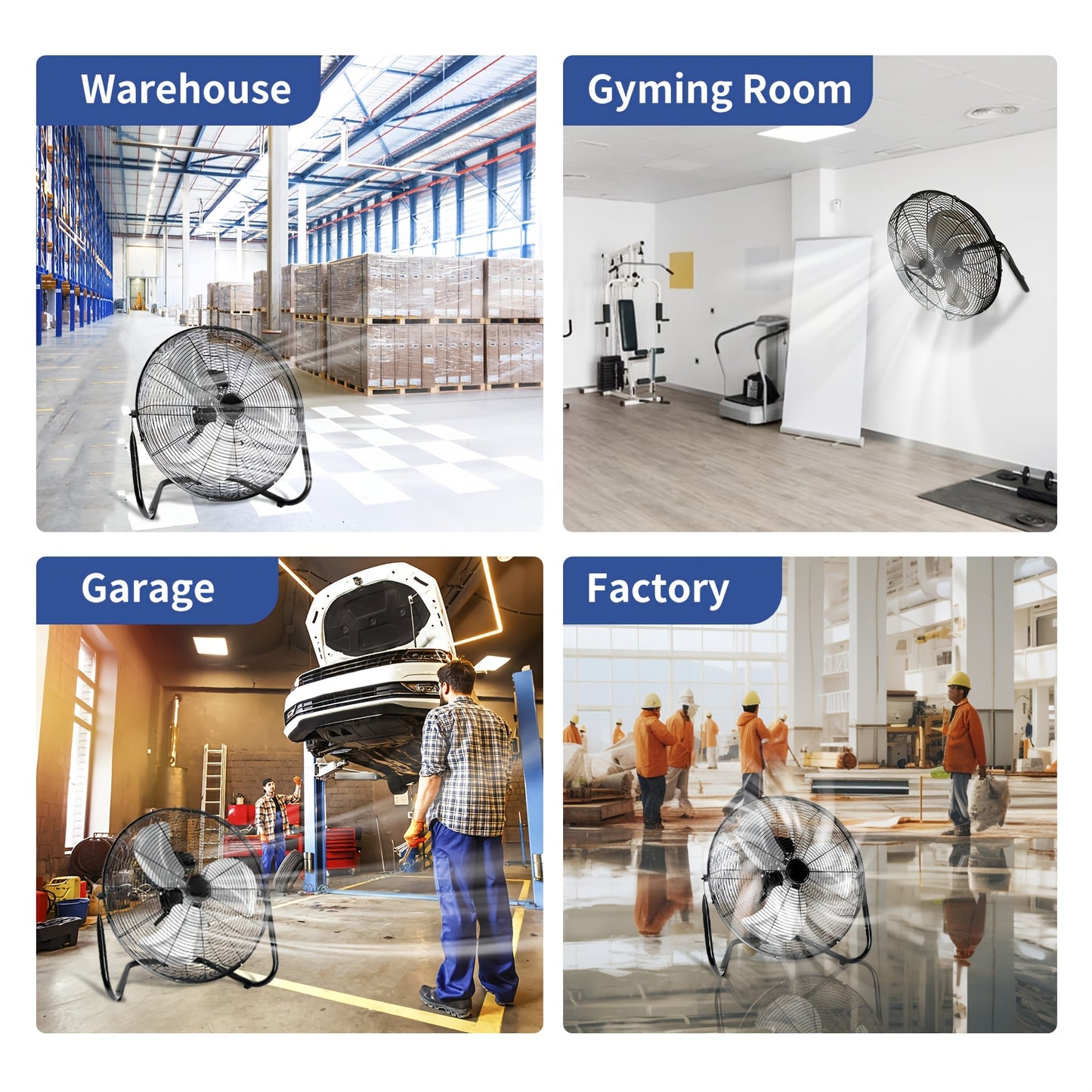 Industrial Floor Fan High Velocity, 3-Speed Heavy Duty Metal Cradle Fan with 360° Tilt, Multiple Sizes Available, Powerful Air Circulation Fan for Warehouse, Workshop, Garage, Factory and Basement