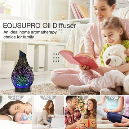 Essential Oil Diffuser Glass Ultrasonic Cool Mist Aromatherapy Diffuser – 4.06 oz Quiet Waterless Auto Shut-Off, 4 Timer Settings, 7 Color Night Light, Home Office Bedroom Use (Silver)
