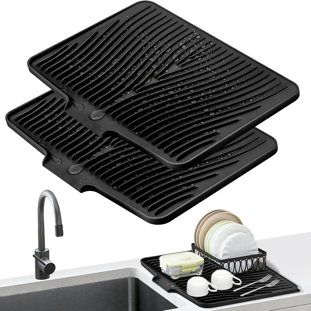 Silicone Dish Drying Mat Large 34.5x19in Slope Drain Design Kitchen Counter Drying Pad for Dishes Utensils & Countertop – Heat Resistant Non-Slip Draining Mat