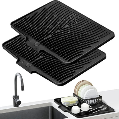Silicone Dish Drying Mat Large 34.5x19in Slope Drain Design Kitchen Counter Drying Pad for Dishes Utensils & Countertop – Heat Resistant Non-Slip Draining Mat