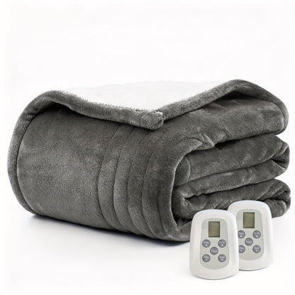 Dual Control Electric Heated Blanket with 10 Heat Levels - 10-Hour Auto Shutoff, Overheat Protection, Fast Heating, Soft Flannel, Machine Washable, 4 Sizes & 4 Colors, Bedroom Gift Blanket