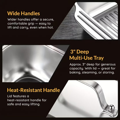 Stainless Steel Baking Sheet Pan Set with Lids, Heavy Duty Nonstick Oven Trays & Roasting Pans for Baking Bread Desserts Seafood, Thickened Rectangular Baking Pans, 4pcs / 8pcs / Extra Large Deep Dish