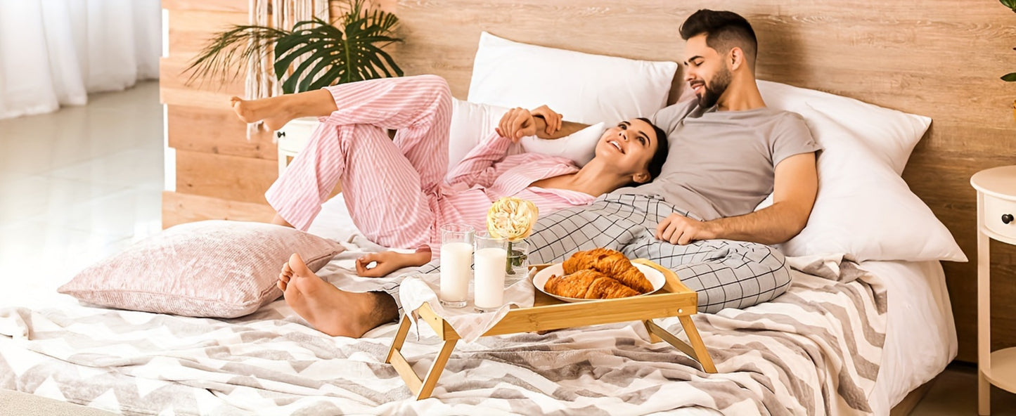 Bamboo Bed Tray Table with Foldable Legs & Handles, Breakfast Tray for Eating, Working & Snacking in Bed — Food-Safe, Durable Lap Desk | White, Black, Natural Bamboo | 1 or 2 Pack