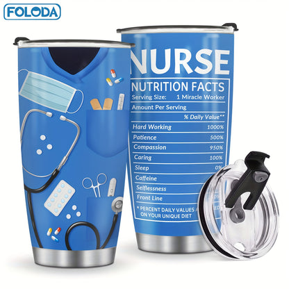 Nurse Tumbler 20oz Stainless Steel Double Wall Vacuum Insulated Travel Mug with Lid Leak-Proof Oval Water Bottle Funny Nurse Design Gift for Nurses Doctors Healthcare Workers Christmas Valentine Appreciation