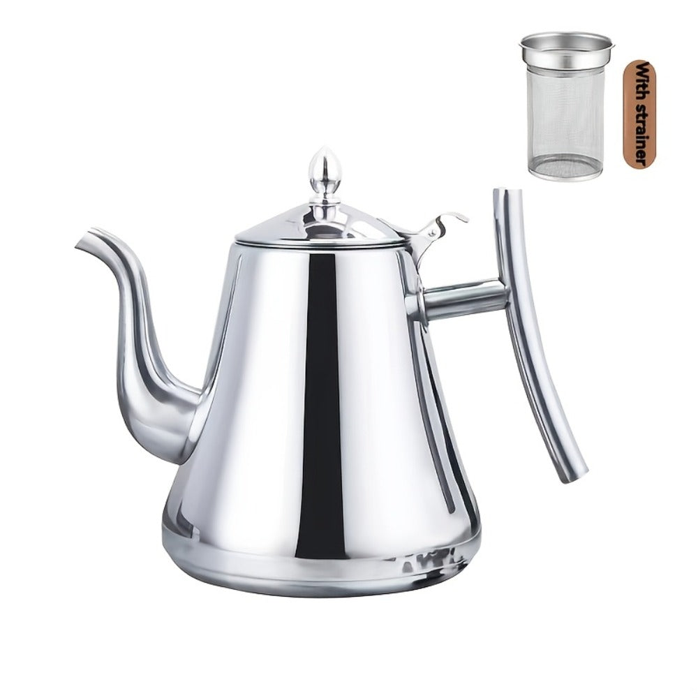 Stainless Steel Tea Kettle with Filter – Tea Pot Coffee Pot Cold Water Pitcher for Home Hotel Restaurant, Induction Cooker Compatible, Thickened