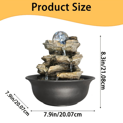 Indoor Tabletop Fountain with LED Lights – Crystal Ball Rolling Waterfall Desktop Zen Fountain Humidifier for Living Room Office Bedroom