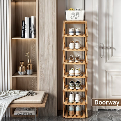 Bamboo Shoe Rack Foldable Multi-Tier – Space-Saving Shoe Storage Shelf, Easy Assembly Standalone Organizer for Entryway, Hallway, Bedroom, Bathroom & Office – 6 or 8 Tier Options