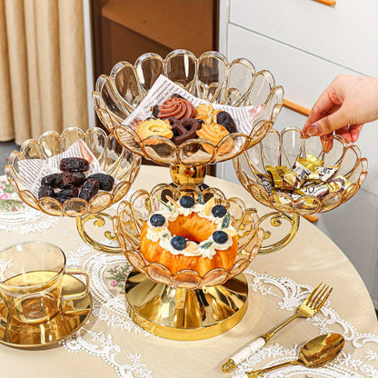 Crystal Rotating Fruit Plate Set 5-Tier – Luxury Round Multi-Layer Snack Candy Dish Bowl for Living Room Coffee Table Home Decor European Style Elegant Dessert Display Centerpiece Gift