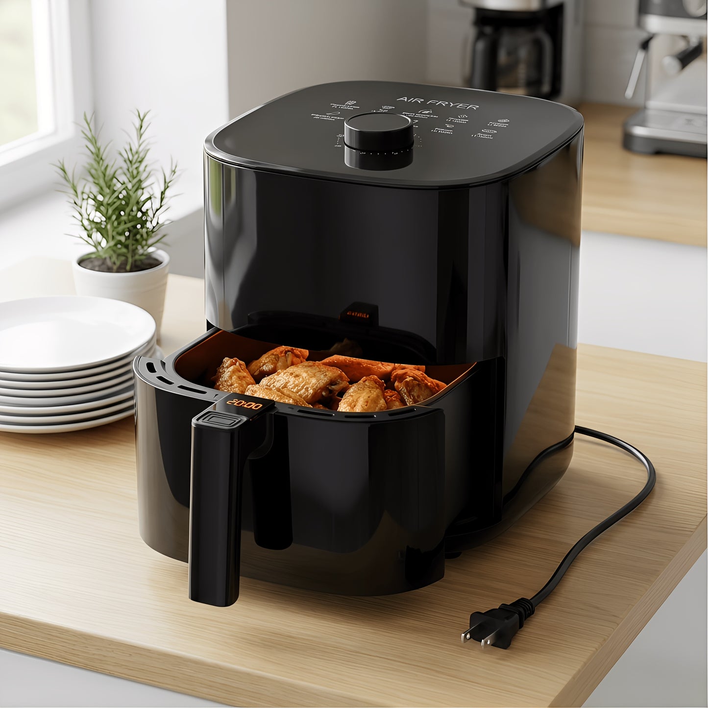 Air Fryer 8-in-1 with LED Touchscreen, 6QT Large Capacity Electric Hot Air Oven, 1350W 360° Hot Air Circulation, Non-Stick Fry Basket, Heat-Insulated Handles, 8 Cooking Presets for Home Kitchen