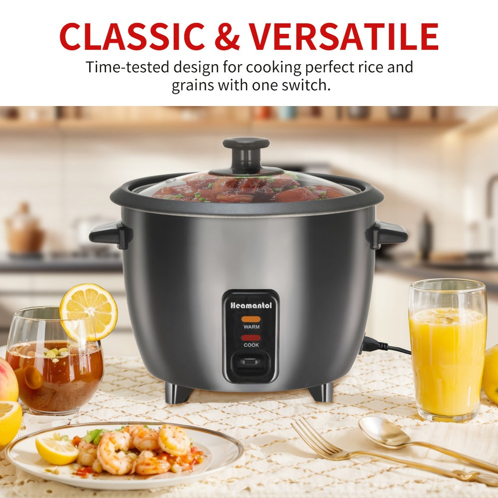 Rice Cooker & Yogurt Maker 3-Cup Nonstick – 1.5Qt Multicooker with Auto Keep Warm, One-Touch Operation, Stainless Steel Inner Liner & Steamer for Grain, Oatmeal & More