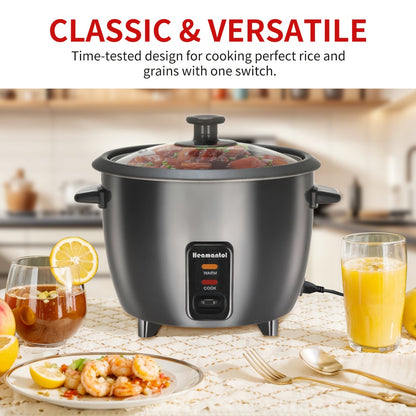 Rice Cooker & Yogurt Maker 3-Cup Nonstick – 1.5Qt Multicooker with Auto Keep Warm, One-Touch Operation, Stainless Steel Inner Liner & Steamer for Grain, Oatmeal & More
