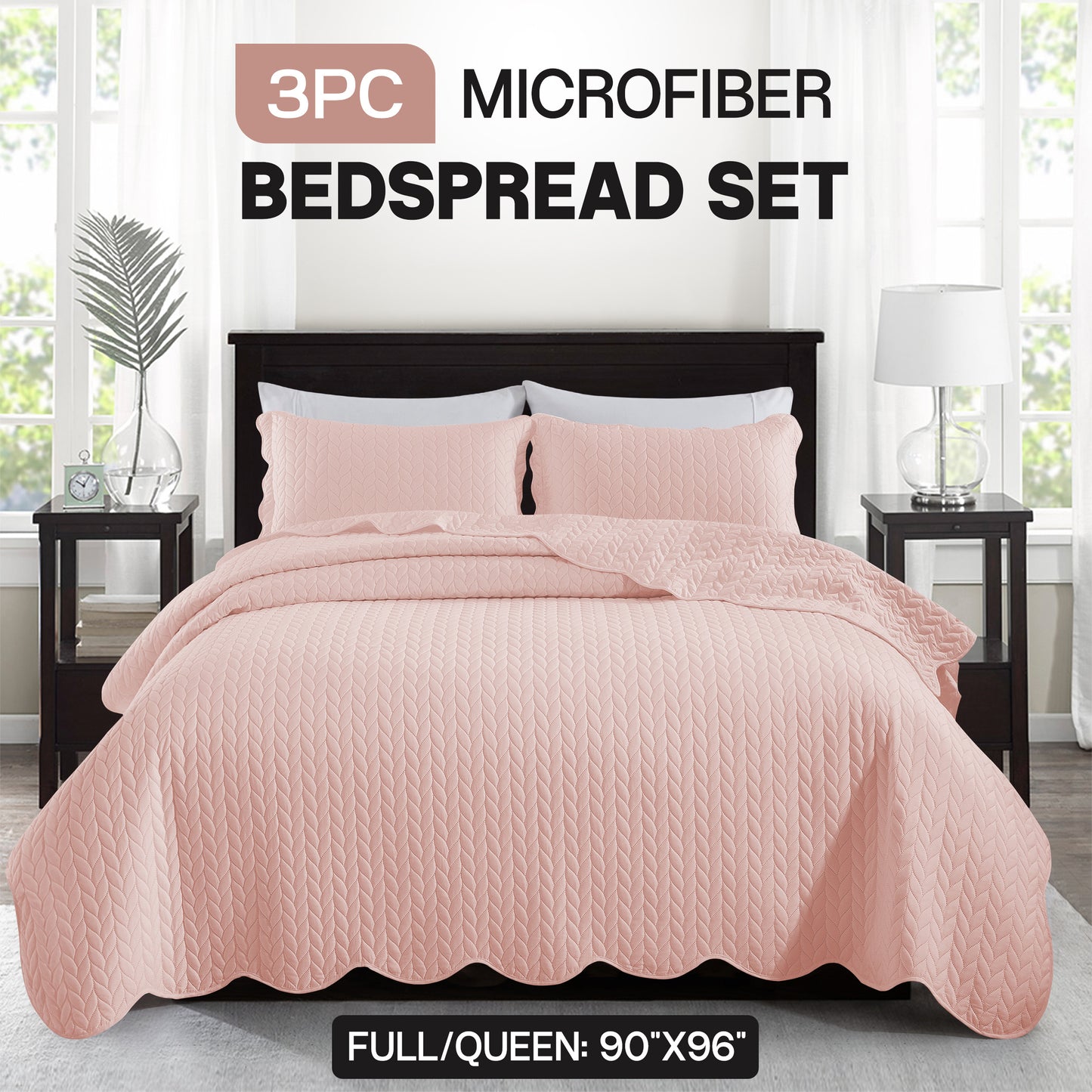 Bedspread Set 3-Piece Microfiber Floral Coverlet with Pillow Shams - Soft Breathable Lightweight All-Season Bed Cover for Queen King Twin California King