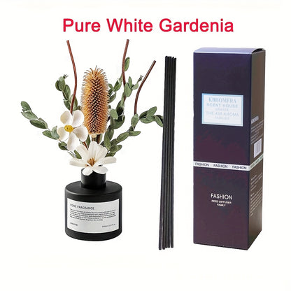 Reed Diffuser with Real Flowers & Essential Oil - Long-Lasting Home Fragrance Scent Sticks for Bedroom Bathroom Living Room, Jasmine Gardenia Sandalwood Citrus