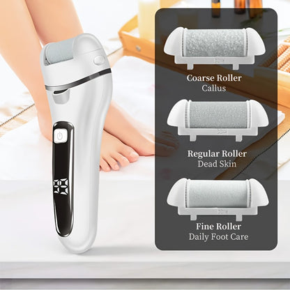 Electric Pedicure Foot File 10-in-1 Kit – Rechargeable with Digital Display, 3 Roller Heads, Dead Skin & Hard Skin Remover for Men & Women