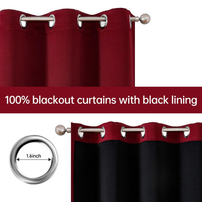Blackout Curtains 4 Panels 100% Light Blocking Thermal Insulated Noise Reducing Grommet Window Curtains for Bedroom Living Room Balcony Multiple Sizes
