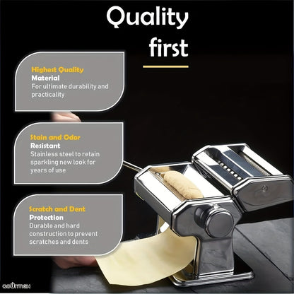 Pasta Machine with 8 Adjustable Thickness Settings, 2-in-1 Stainless Steel Manual Pasta Maker with Roller & Cutter, Homemade Noodle Maker for Spaghetti Fettuccine Lasagna Dumpling Wrappers