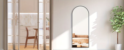 Full Length Mirror Floor Standing, Arched & Rect Body Mirror with Stand, Hanging or Leaning Wall Mirror, Aluminum Alloy Thin Frame for Bedroom Hotel Bathroom