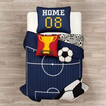 Kids Soccer Quilt Set 4 5 Piece Reversible Microfiber Bedspread Lightweight All Season Comforter with Pillow Shams Decorative Pillows Twin Full Queen
