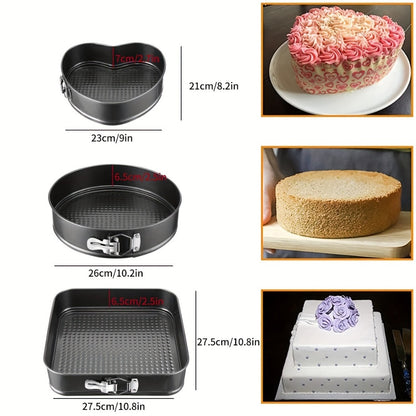 Removable Bottom Cake Pan Set, Nonstick Carbon Steel Round & Heart Shaped Springform Baking Pans, Easy Release Cake Molds for Cheesecake Mousse Layer Cake, 3-Piece or 6-Piece, Black