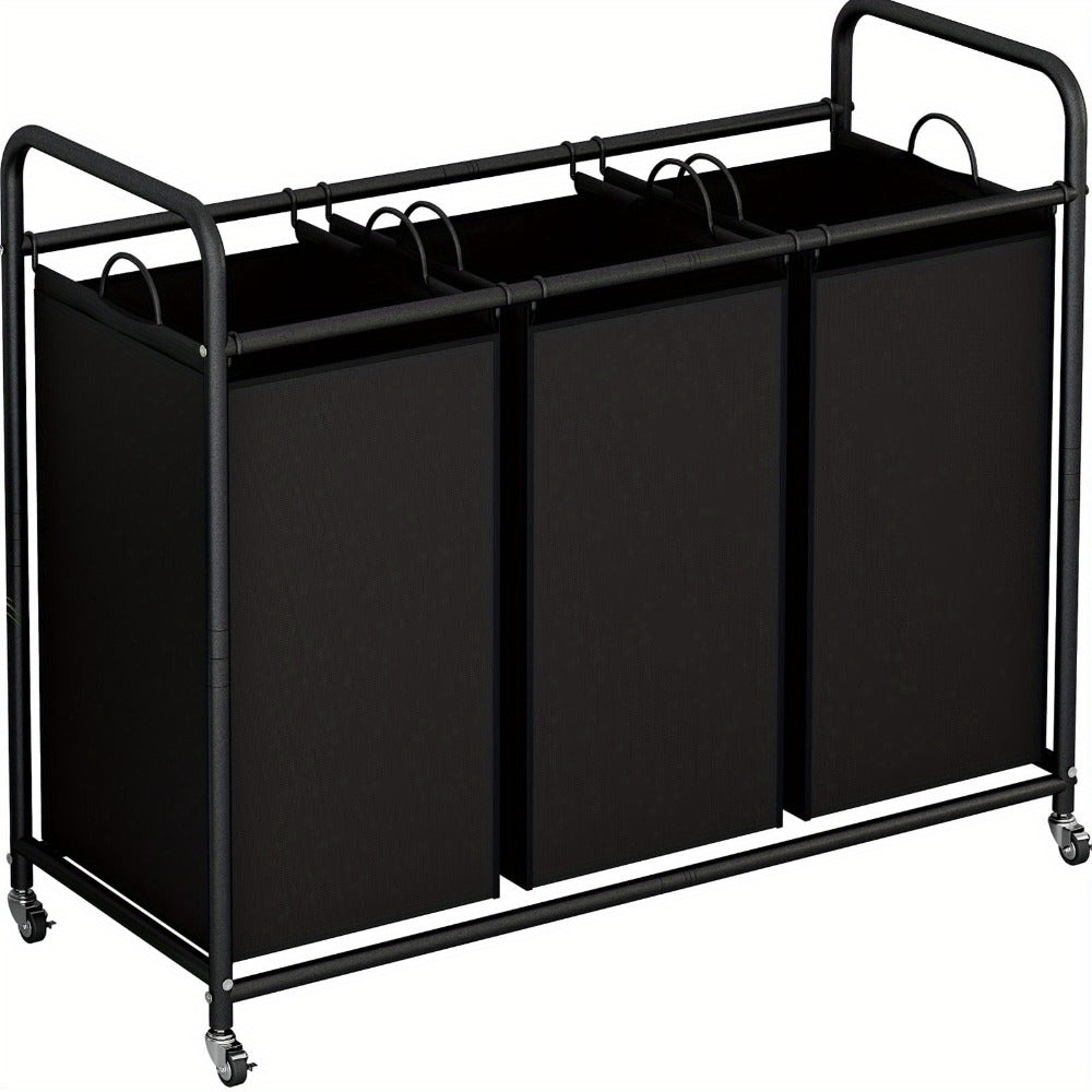 3-Bag Laundry Sorter Cart 63.4 Gallon – Rolling Hamper with Lockable Wheels & Removable Bags, Heavy-Duty Fabric Laundry Basket for Bedroom & Laundry Room, Black Gray Beige Brown