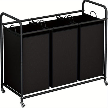 3-Bag Laundry Sorter Cart 63.4 Gallon – Rolling Hamper with Lockable Wheels & Removable Bags, Heavy-Duty Fabric Laundry Basket for Bedroom & Laundry Room, Black Gray Beige Brown