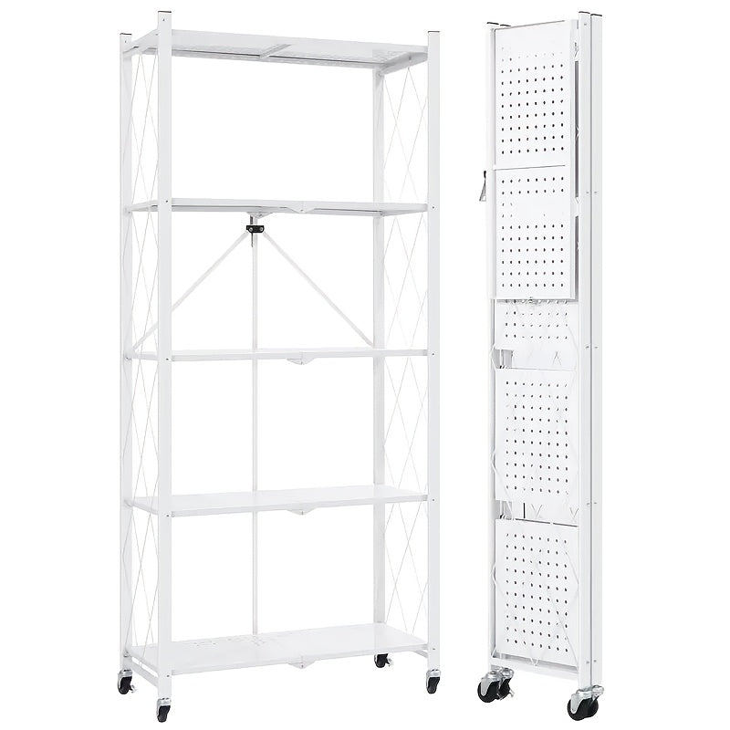 3/4/5-Tier Wheeled Storage Rack with Shelves – Foldable Floor-Standing Utility Organizer