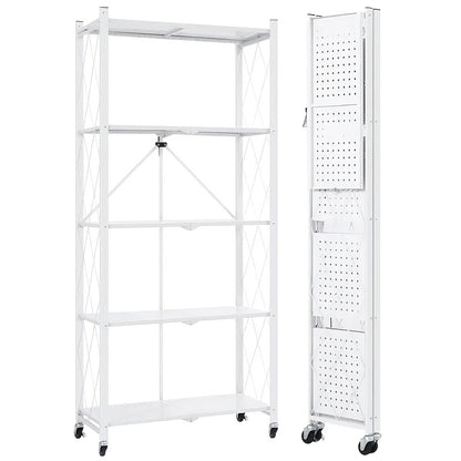 3/4/5-Tier Wheeled Storage Rack with Shelves – Foldable Floor-Standing Utility Organizer