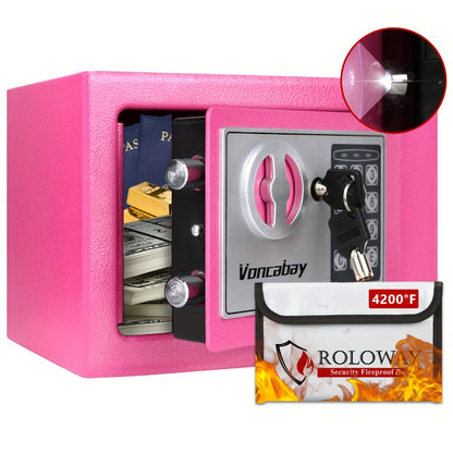 Fireproof Safe Box with Keyboard Lock – ROLOWAY Home & Office Security Safe with Fireproof Bag, Multiple Sizes, Black & Pink Options