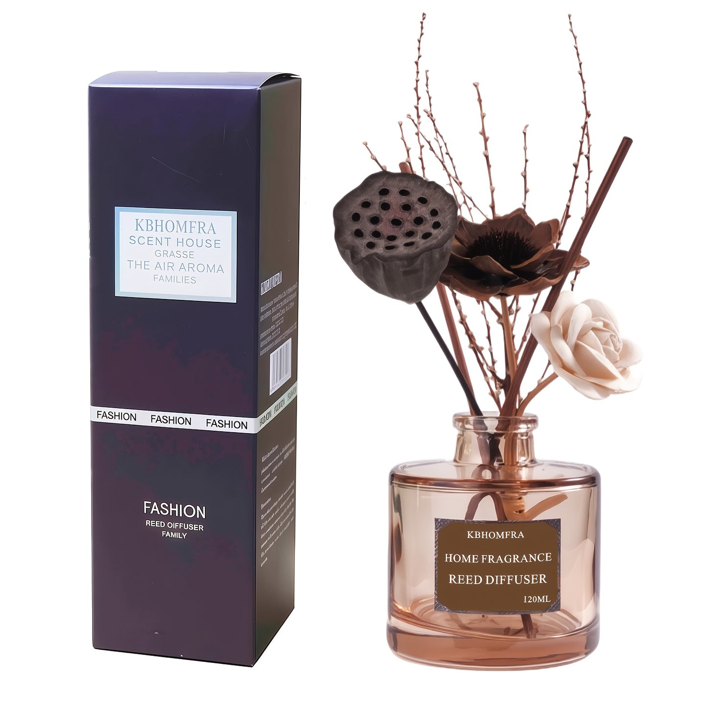 Reed Diffuser Set with Dried Flowers – Jasmine, Cedar, Sandalwood & Gardenia Scents, 120ml 90-Day Long-Lasting Home Fragrance